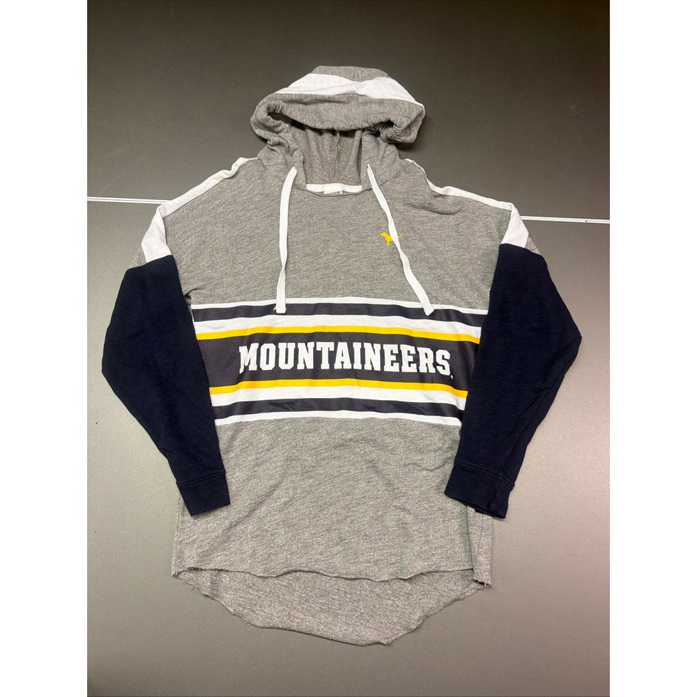 PINK Victoria's Secret WVU Mountaineers Hoodie Grey Navy XS Colorblock Pullover